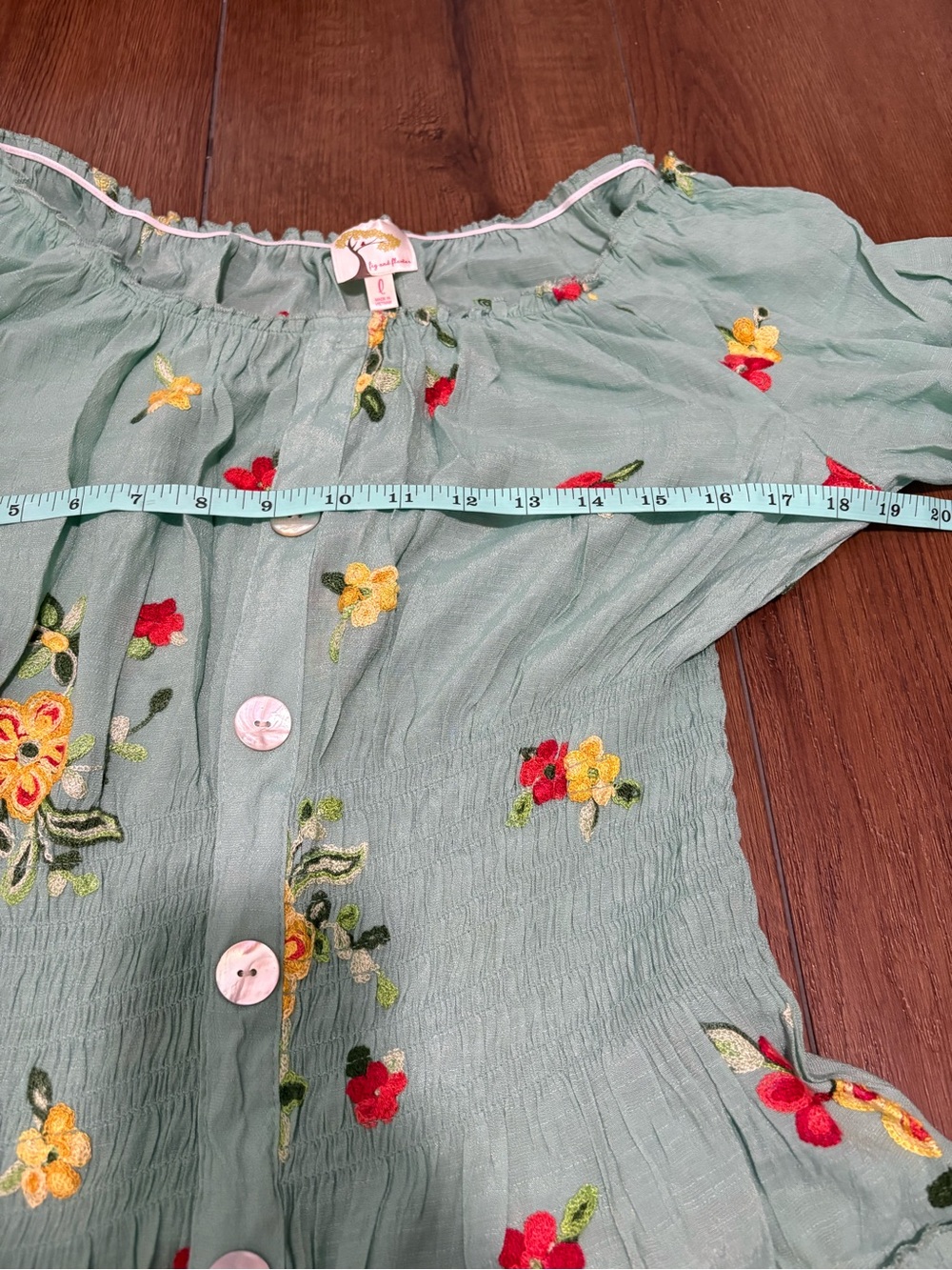 Fig and Flower Aqua Floral Embroidered Button Front Maxi Dress Boho L - Picture 8 of 10
